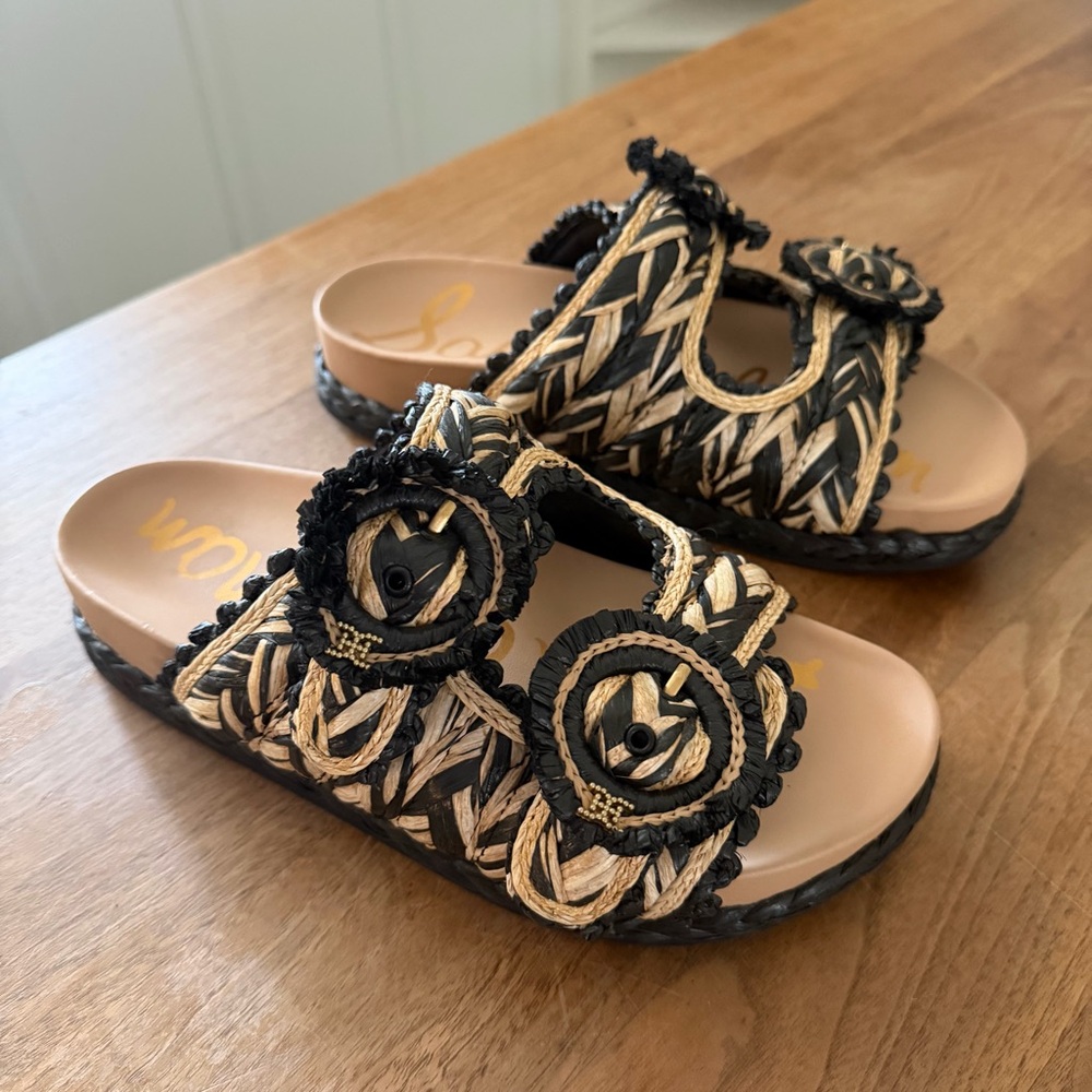 Sam Edelman Black and Tan Braided Slide Sandals Sz 7 Like New WORN ONCE